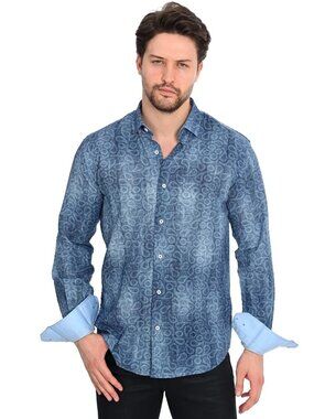 Mizumi Blue Paisley Print Long Sleeve Button Up Shirt